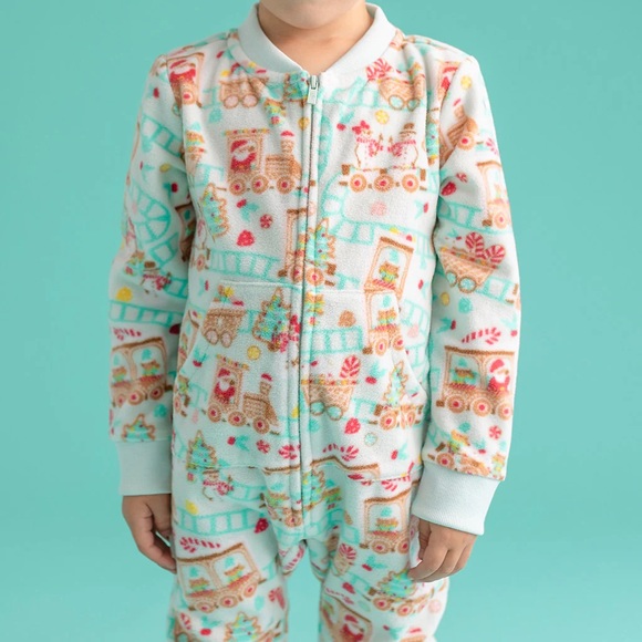 NWT - Posh Peanut - Microfleece Jumpsuit / Playsuit - Pattern: Gingerbread Train - Picture 4 of 13
